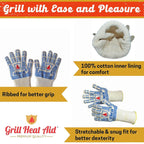 GRILL HEAT AID BBQ Grill Gloves Heat Proof for Grilling – Fireproof 1472°F Heat-Resistant Grill Mitts for Outdoor Barbecue and Smoker, Campfire, Fire Pit, Oven Glove with Fingers for Baking Pizza