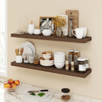 40 Inch Floating Shelves, 9.3" Deep Floating Shelf Wall Mounted, 40" Wall Shelves, Rustic Deep Bookshelf, Large Display Shelves & Storage Shelves for Bedroom, Living Room, Walnut, Set of 2