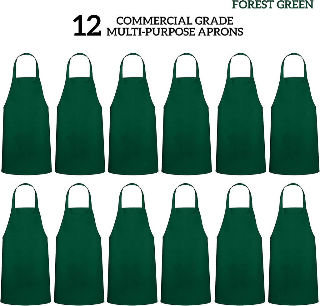 GREEN LIFESTYLE 12 Pack Professional Chef Apron – Grilling Aprons for Men, Waterproof Cooking Aprons for BBQ, Work or Restaurant Use, Kitchen Aprons for Women – Green, No Pockets