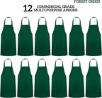 GREEN LIFESTYLE 12 Pack Professional Chef Apron – Grilling Aprons for Men, Waterproof Cooking Aprons for BBQ, Work or Restaurant Use, Kitchen Aprons for Women – Green, No Pockets