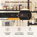 SUPERJARE Large Bakers Rack with Power Outlets, 6-Tier Microwave Stand, Coffee Bar with 12 S-Shaped Hooks, Kitchen Shelf with Wire Basket, 39.3 x 15.5 x 66.9 Inches, Black