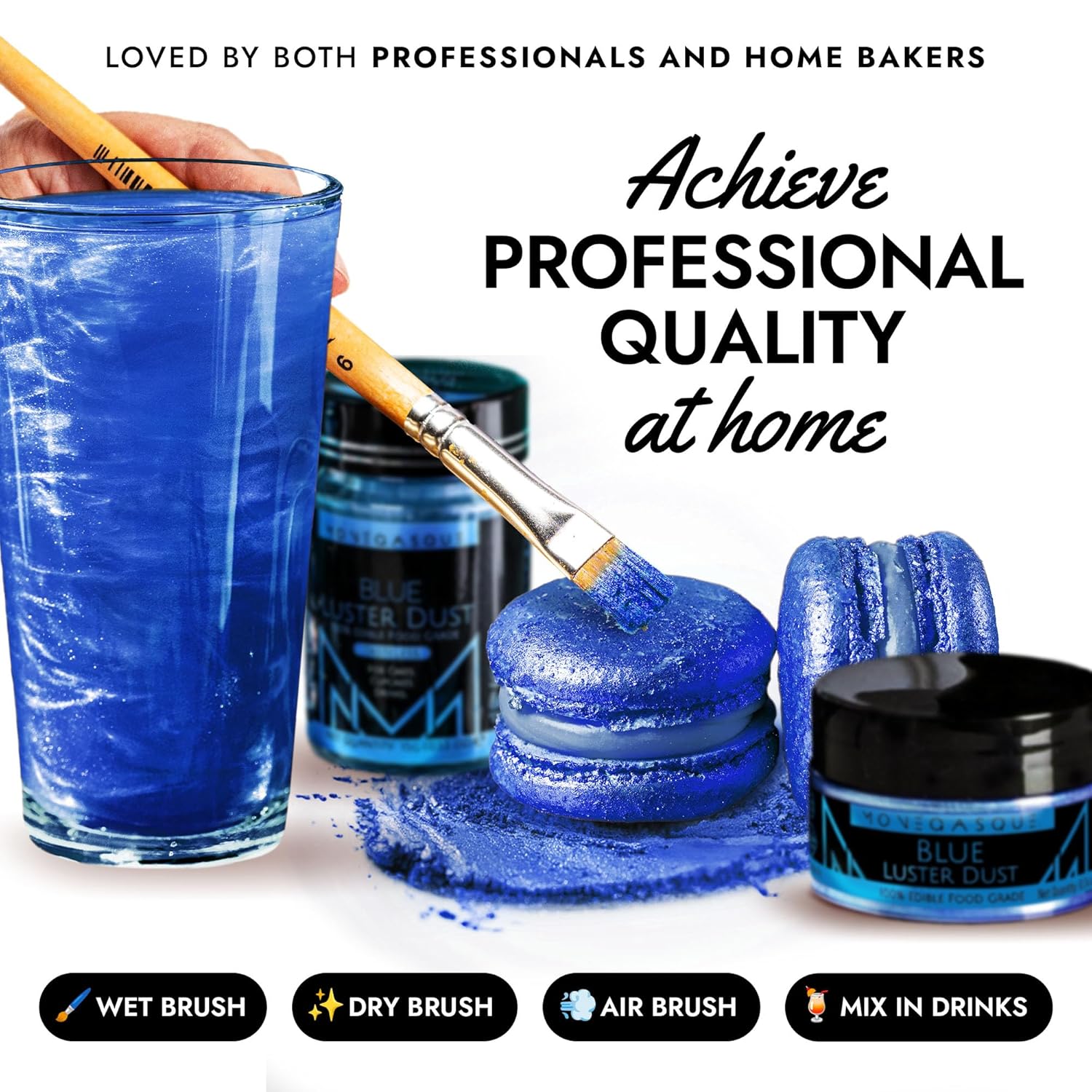 MONÉGASQUE Blue Edible Glitter for Drinks 15g – Halloween Edible Glitter for Cakes & Cocktails - Blue Luster Dust for Cocktail, Cake Decorating, & Food Spray - Strawberries & Drink Shimmer Decorations