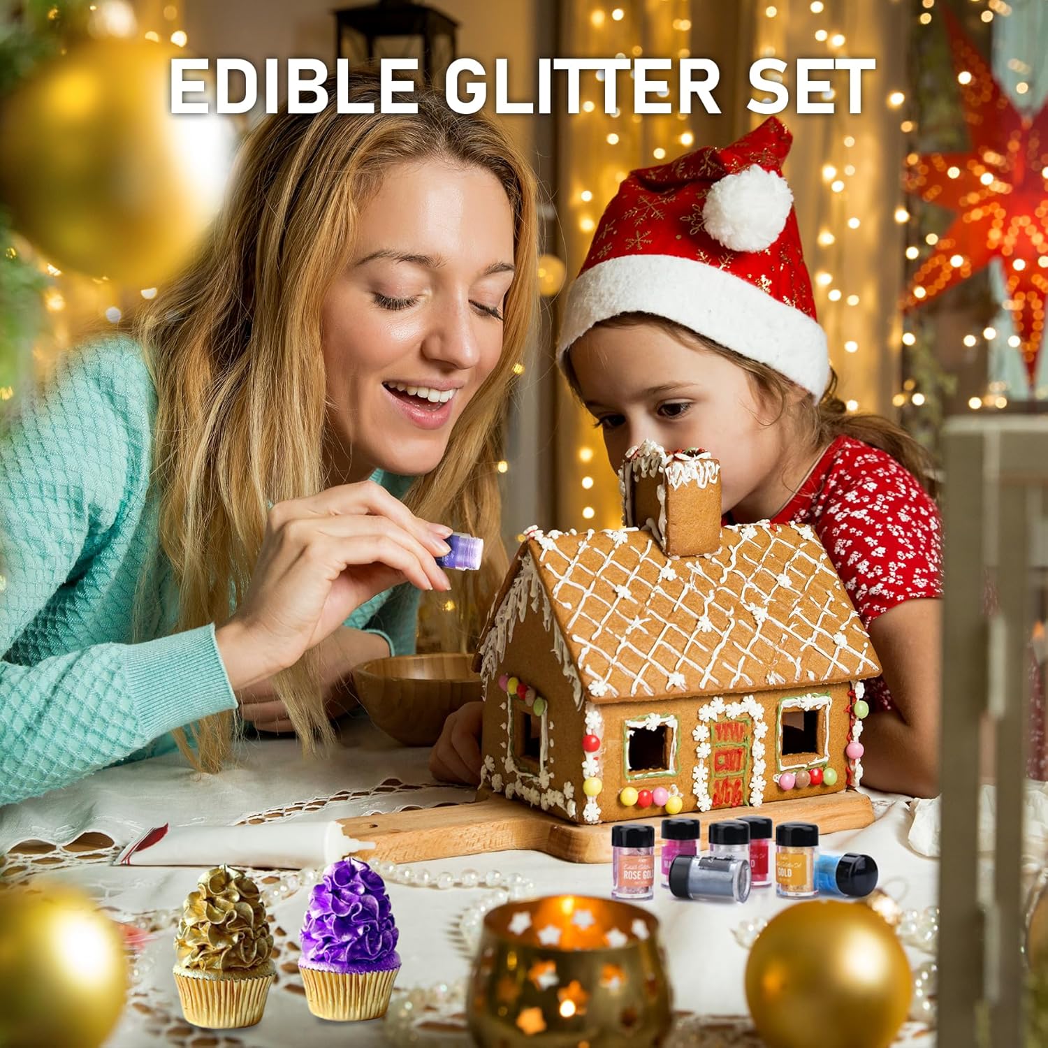 Edible Glitter - 4 Colors Edible Luster Dust Metallic Food Grade Coloring Glitter for Drinks, Baking, Cake Decorating - Edible Dust Powder Shimmer Sprinkle Powder for Icing, Wine, Chocolate, Candy