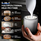 5-in-1 Milk Frother and Steamer, 21 oz Split Milk Frother, Removable Automatic Electric Milk Frother Dishwasher Safe, for Latte, Cappuccino, Hot and Cold Milk Froth, Chocolate Milk