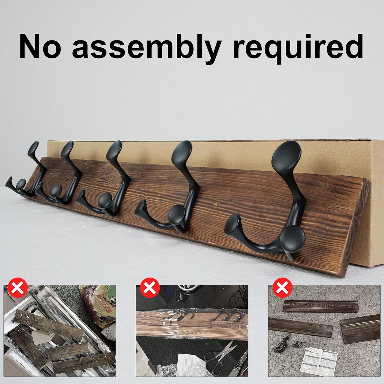 SKOLOO 30-Inch Wood Coat Rack Wall Mount with 5 Triple Hooks - Ideal for Family Entrances, Classrooms, and Pet Supplies Storage - Perfect Coat Hooks for Wall,Charred Golden Brown