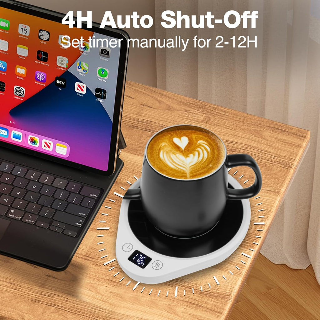 PUSEE Coffee Mug Warmer - Electric Large Candle Warmer Plate with 4H Auto Shut Off, 3-Temp Settings Cup Heater for Desk, Tea, Milk, Cocoa