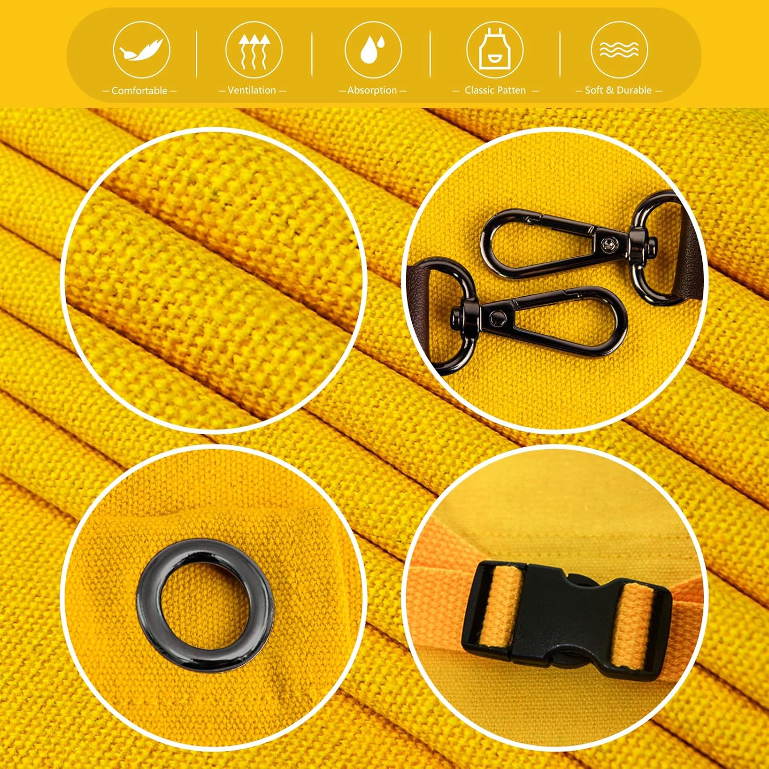 5 Pack Kitchen Apron, Work Apron, Canvas, Multiple Pockets, Gardening, Painting, BBQ, Artist, Carpenter, Sizes M to XXL, Yellow