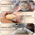 Banneton Bread Proofing Basket Set of 2, 9 Inch Round Sourdough Proofing Basket, Sourdough Starter Kit, Sourdough Bread Baking Supplies with Dough Scraper, Danish Dough Whisk, Bread Lame, Bowl Scraper