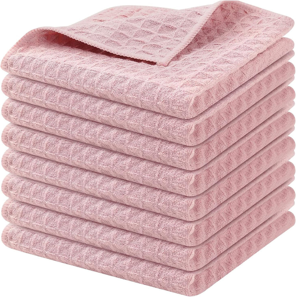 Homaxy Microfiber Waffle Weave Kitchen Dish Cloths, 12 x 12 Inch Ultra Absorbent and Solid Color Dish Towels for Kitchen Fast Drying Dishcloth for Washing Dishes, 8 Pack, Pink