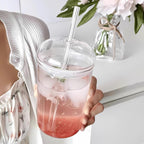 2 Pcs Drinking Glasses with Glass Lids and Glass Straw 16oz Glassware Set,Iced Coffee Glasses,Ideal for Water,Soda,Tea,Gift - with Cleaning Brushe