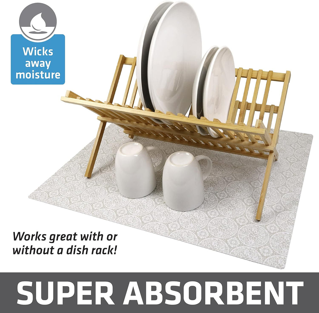 Drymate XL Dish Drying Mat, Oversized (19”x24”), Low-Profile, Super Absorbent, Quick Dry Fabric, Waterproof & Slip-Resistant, for Kitchen Counter, Trimmable, Easy to Clean (USA Made)(Tan)