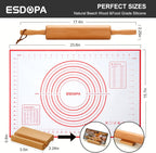 Classic Wood Rolling Pin - Wooden Rolling Pins for Baking Silicone Mat Set, Dough Roller with Wood Base, Fondant Roller for Pie Crust Cookies Pizza Dough and Bread, 17 Inch