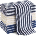 Homaxy 12 Pack Kitchen Dish Cloths, Ultra Soft and Absorbent Dish Towels, Reusable Fast Drying Microfiber Cleaning Cloth, Coral Velvet Wave Design No-lint, 10 x 10 inches, Dark Grey/Navy Blue/Beige