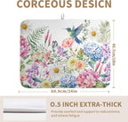 Spring Floral Birds Dish Drying Mat Summer Butterfly Flowers Kitchen Dish Drying Pad Daisy Absorbent Dish Dryer Mat for Kitchen Countertops Microfiber Dishes Drainer Pad (18x24 in)