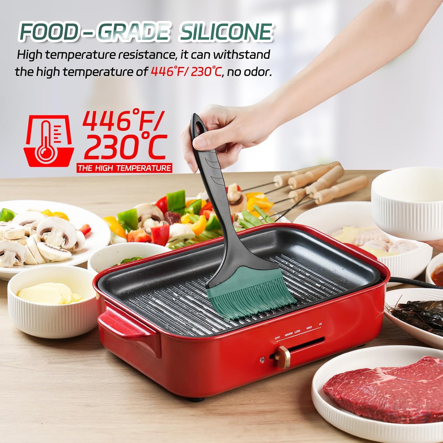 Large Silicone Basting Pastry Brush - 3.95inch Extra Wide Silicone Sauce Brush for Grilling,Heat Resistant Brushes Spread Oil Butter Sauce for Cooking Baking BBQ,Dishwasher Safe（Green 1）