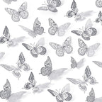SAOROPEB 3D Butterfly Wall Decor, 48 Pcs 4 Styles 3 Sizes, Removable Metallic Wall Sticker Room Mural Decals for Kids Bedroom Nursery Classroom Party Decoration Wedding Decor DIY Gift (Sliver)