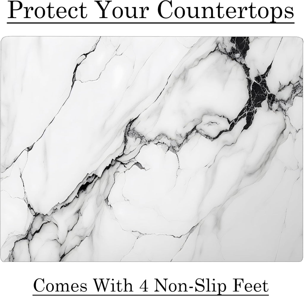 White Black Agate Marble Kitchen Glass Cutting Board Ocean Decorative Gift Marbled Granite Stone Rock Gift For Her Mom Wife (White Black)