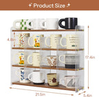 Coffee Mug Holder Wooden Cup Station Organizer 4-Tier Cup Holder for Coffee Bar Mug Display Rack for Countertop Mug Holder Shelf for Home Kitchen Nut Brown