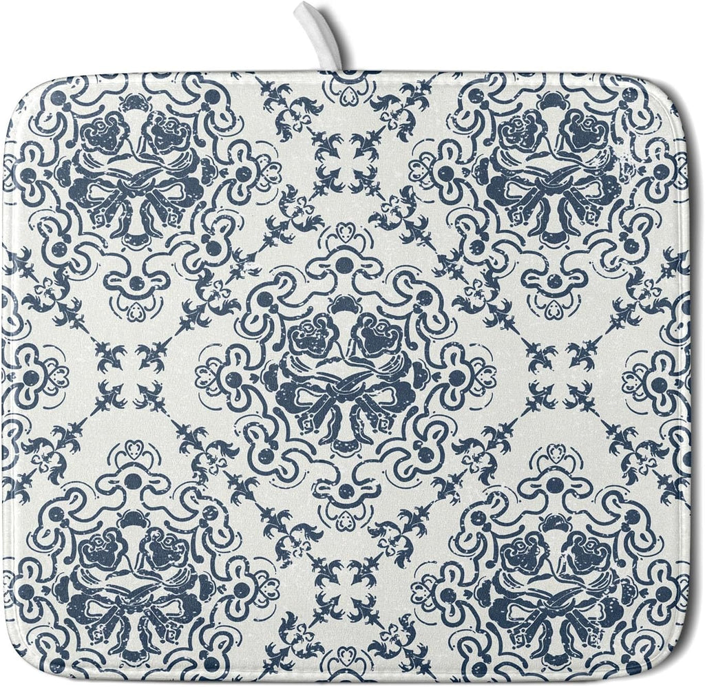 Bohemian Grey Retro Dish Drying Mat for Kitchen Counter,Boho Abstract Flower Art Drying Mat 16 x 18 Inch Microfiber Dish Drying Pad Dish Rack Pad Drainer Mat for Coffee Bar