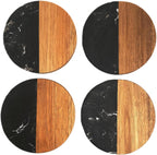I-LAN Set of 4 Round Natural Wood and Marbel Drink Coasters for Coffee Wooden Table, Drink Bar Coaster Set/Tea Table Coasters for Living Room,Beer Cans,Bar Glasses,4 x 4 Inch