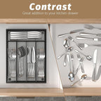 Silverware Organizer Metal Mesh, Small Drawer Organizer, Utensil Cutlery Tray for kitchen drawers, Flatware Organizer with 5 Compartment, Black(9.3"*12.6")