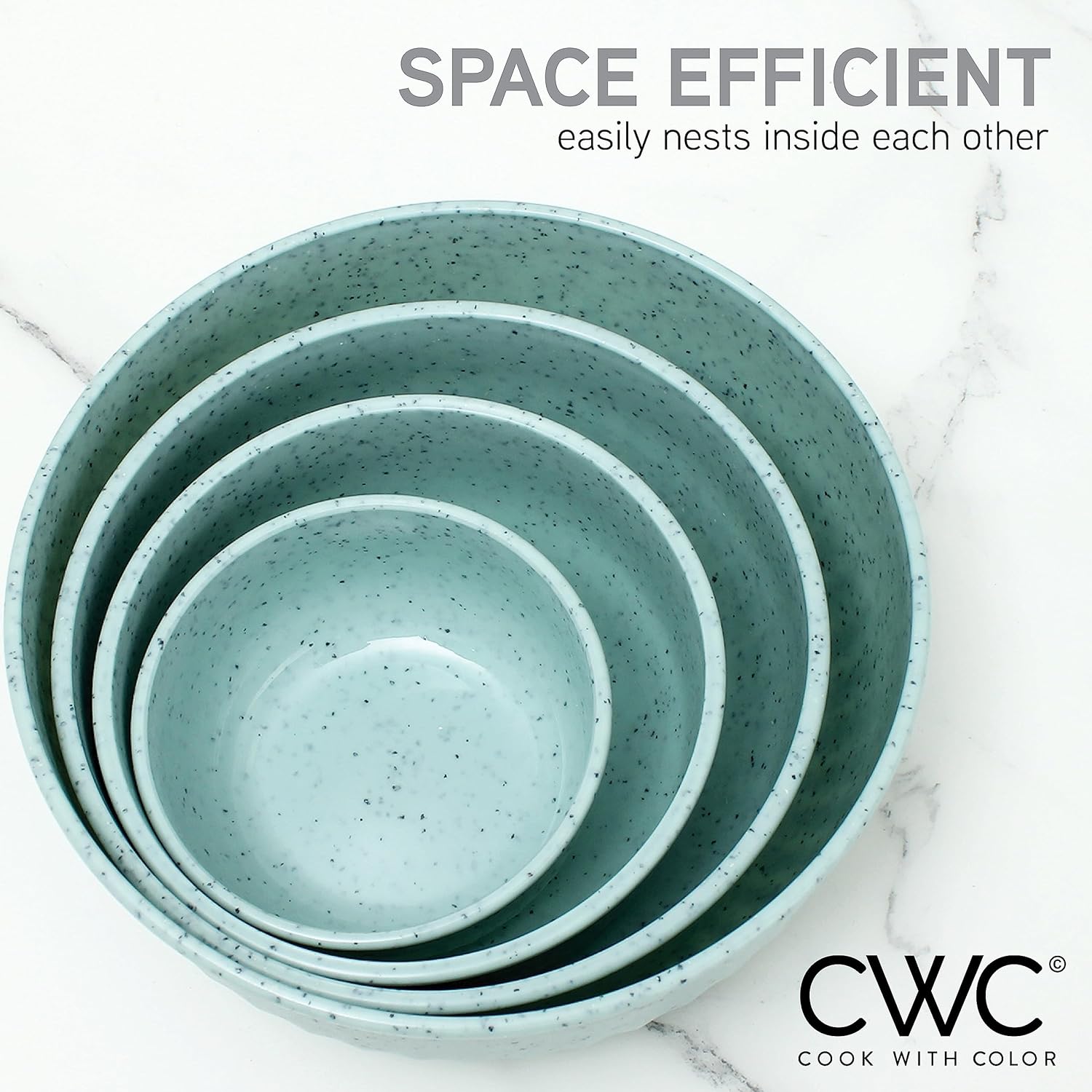 COOK WITH COLOR Prep Bowls with Lids- Wide and Deep Nesting Plastic Small Mixing Bowl Set with Lids, 8 Piece Set - Wide Bowls, Speckled Mint