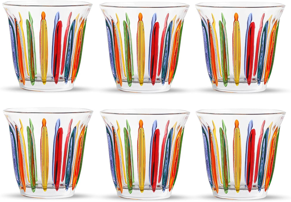 MHW-3BOMBER Coffee Glasses of 6 Drinking Glasses 8.1OZ Colored Painted Latte Glasses for Espresso, Whiskey, Vodka, Spirits & Liquors G5035C*6