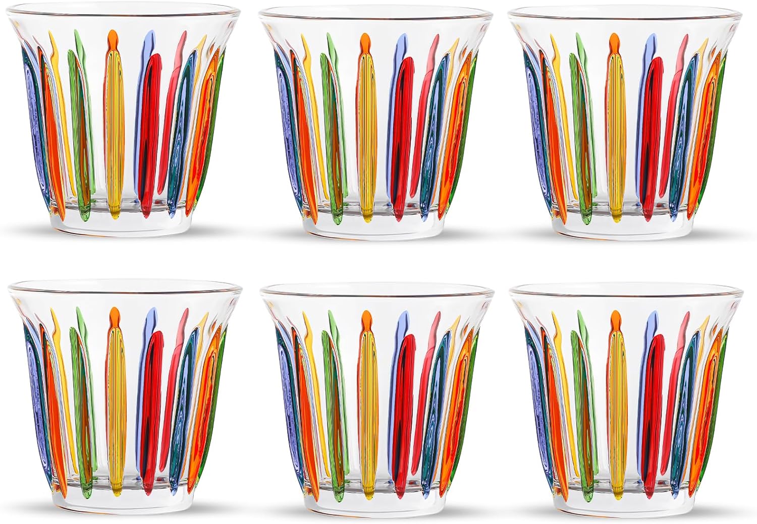 MHW-3BOMBER Coffee Glasses of 6 Drinking Glasses 8.1OZ Colored Painted Latte Glasses for Espresso, Whiskey, Vodka, Spirits & Liquors G5035C*6