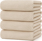Kitinjoy 100% Cotton Waffle Weave Kitchen Towels, 4-Pack Super Soft and Absorbent Dish Towels for Drying Dishes, Kitchen Hand Towels, 20 in x 28 in, Beige