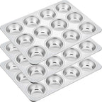 Homikit 3 Pack Muffin Pan, Stainless Steel Cupcake Tin with 12 Cups Regular Size, 13.8" x 10.4" Nonstick Metal Egg Bites Tray for Oven Baking, Non Toxic & Rust Free, Easy Release & Dishwasher Safe