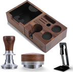 Complete 51mm Espresso Machine Accessories Kit – Walnut Handle Tamper, Coffee Distributor, WDT Tool, Knock Box, and Tamping Station
