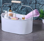 Alpha Living Home Farmhouse 4-Section Galvanized Utensil Caddy - Versatile Organizer for Kitchen, Party & Outdoor Events Rustic Silverware Holder, Cutlery Organizer, Picnic (White)