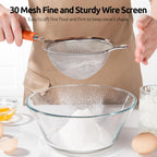 U-Taste Medium Fine Mesh Strainer: 18/8 Stainless Steel 4.73in 30 Mesh Kitchen Food Sieve with Sturdy Riveted Silicone Handle, Heavy Duty Deep Handheld Metal Colander for Rice, Quinoa, Flour (Orange)