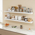 55 Inch Floating Shelves, 9.3" Deep Floating Shelf Wall Mounted, 56" Wall Shelves, Rustic Deep Bookshelf, Large Display Shelves & Storage Shelves for Bedroom, Living Room, White, Set of 1