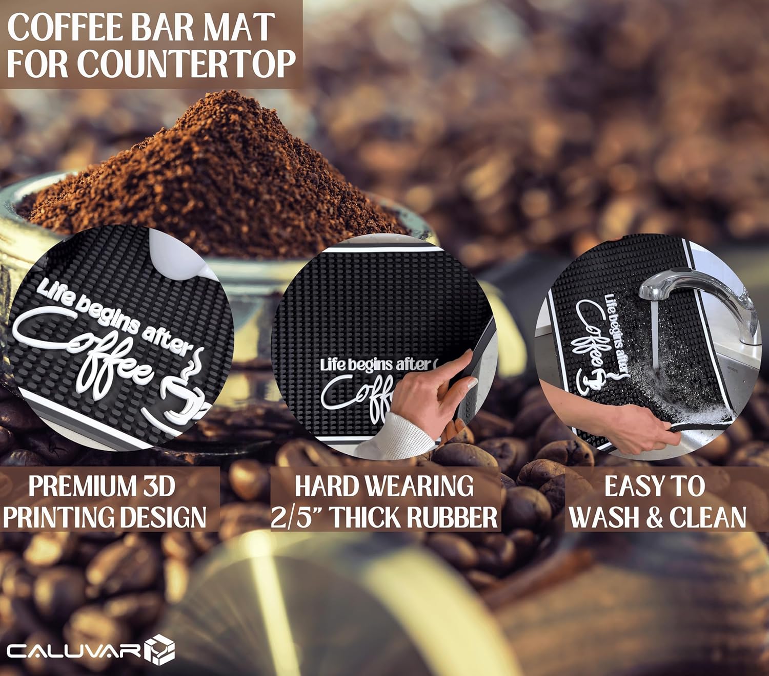 Life Begins After Coffee Bar Mat Sign for Countertop, 18x12 Coffee Machine Mat, Barista Shop Essentials for Your Station, Espresso Machine Protection for Countertop, Silicone Mats for Kitchen Counter