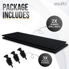 Esatto 23.375” x 7.75” Double Width Professional Spill Bar Supply Mat Bartender Non-Slip Black Bar Mat Coffee Drinks Mixing Pad for Bars, Home, Kitchen, Restaurants (2 Pack, Black) Includes 3 Pourers