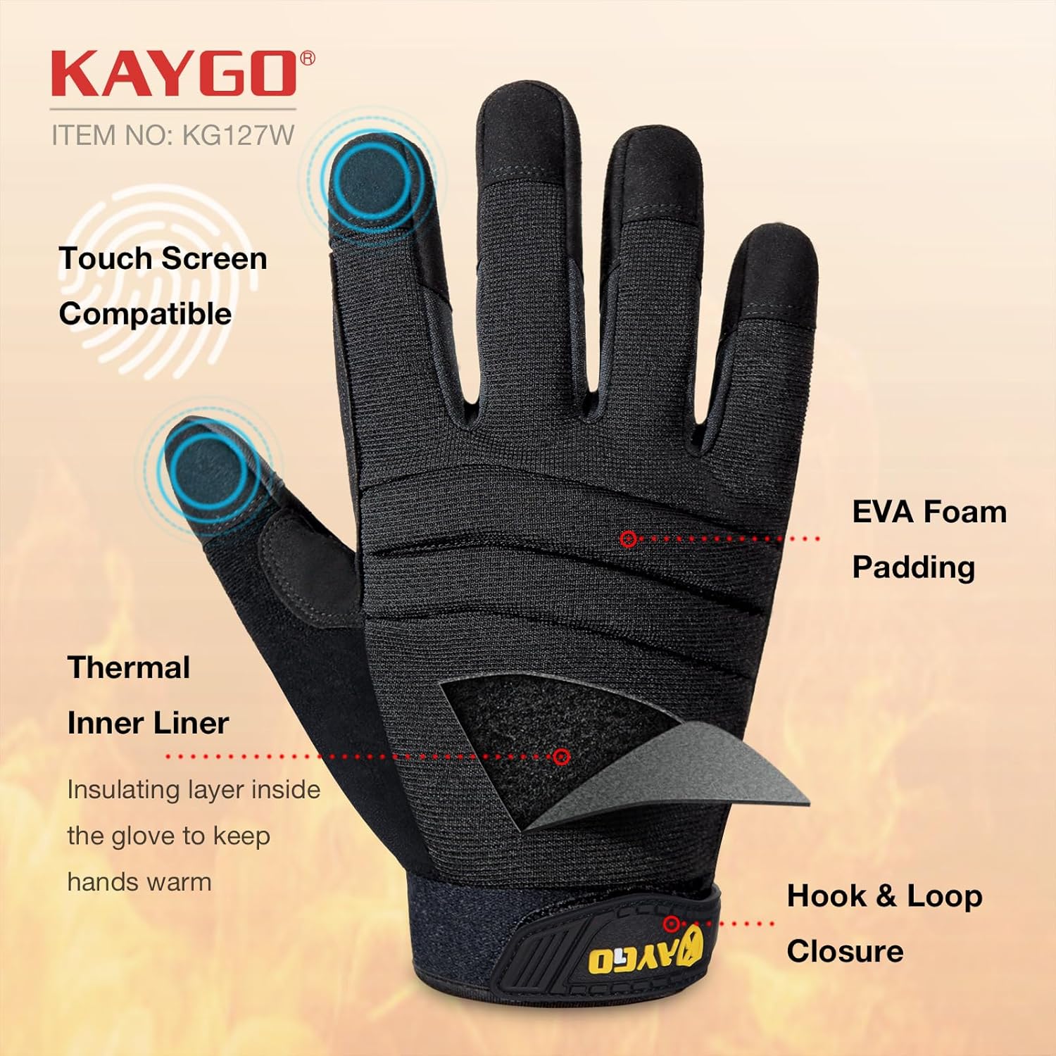 KAYGO Insulated Mechanic Work Gloves,3 Pairs KG127W Winter Thermal Safety Work Gloves for Men and Women, Double Lining,Heavy duty,Improved dexterity,Excellent Grip,Ideal for outdoor jobs,XL