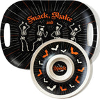 Oasis Choice 2-Pack Halloween Skeleton Serving Trays, 18" Large Handled Tray & 13" Chip & Dip Platter for Horror Party, BBQ, picnics and Birthday Decor (Bamboo Fiber, Black, 18inch)