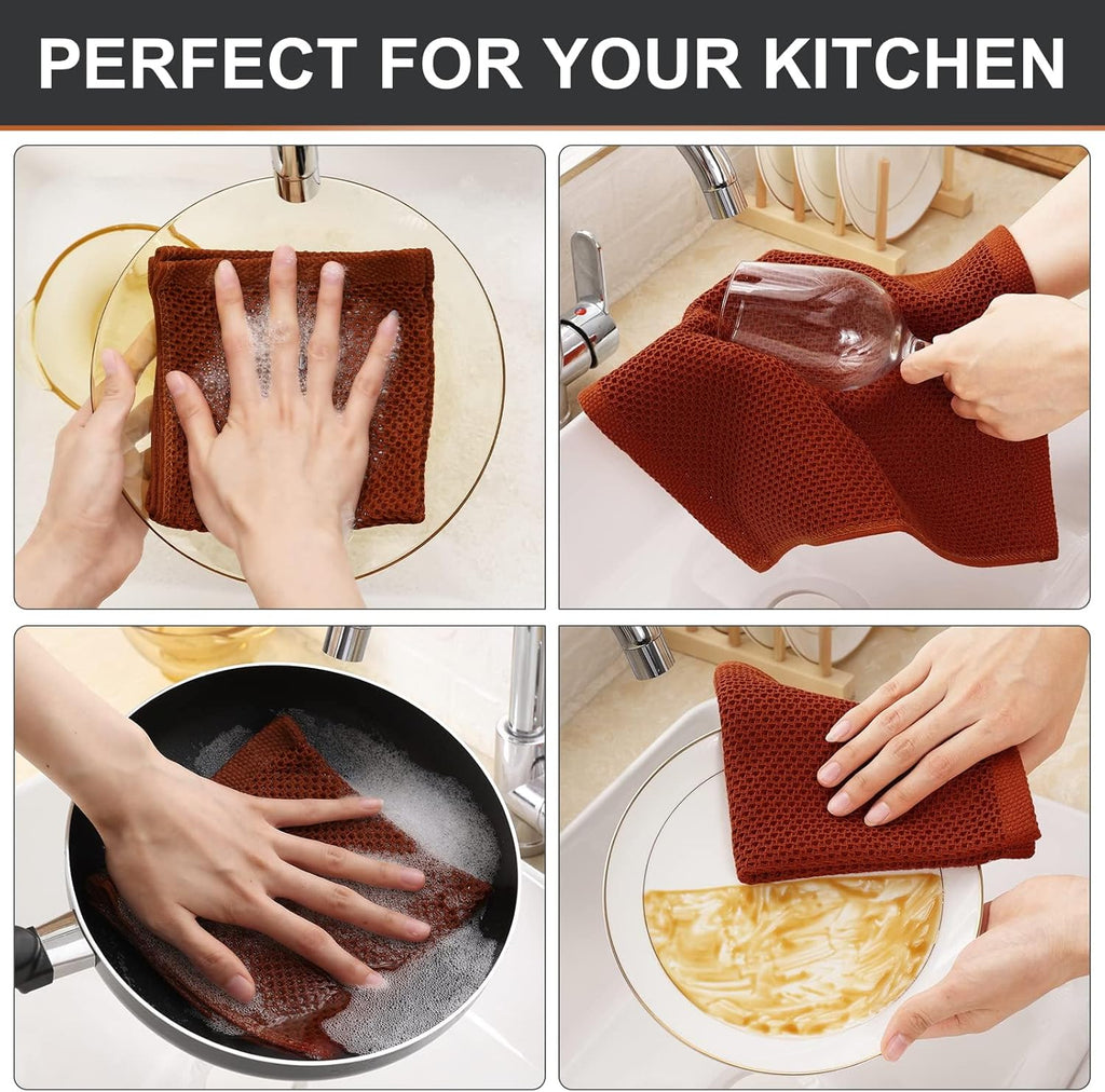 Kitinjoy 100% Cotton Kitchen Dish Cloths, 8 Pack Waffle Weave Ultra Soft Absorbent Dish Towels for Drying Dishes Quick Drying Kitchen Towels Dish Rags, 12 X 12 Inches, Rust