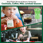 5.75 inch Short Bamboo Paper Straws & Stirrers for Cocktail and Coffee - 100% Biodegradable and Compostable [500 Counts]