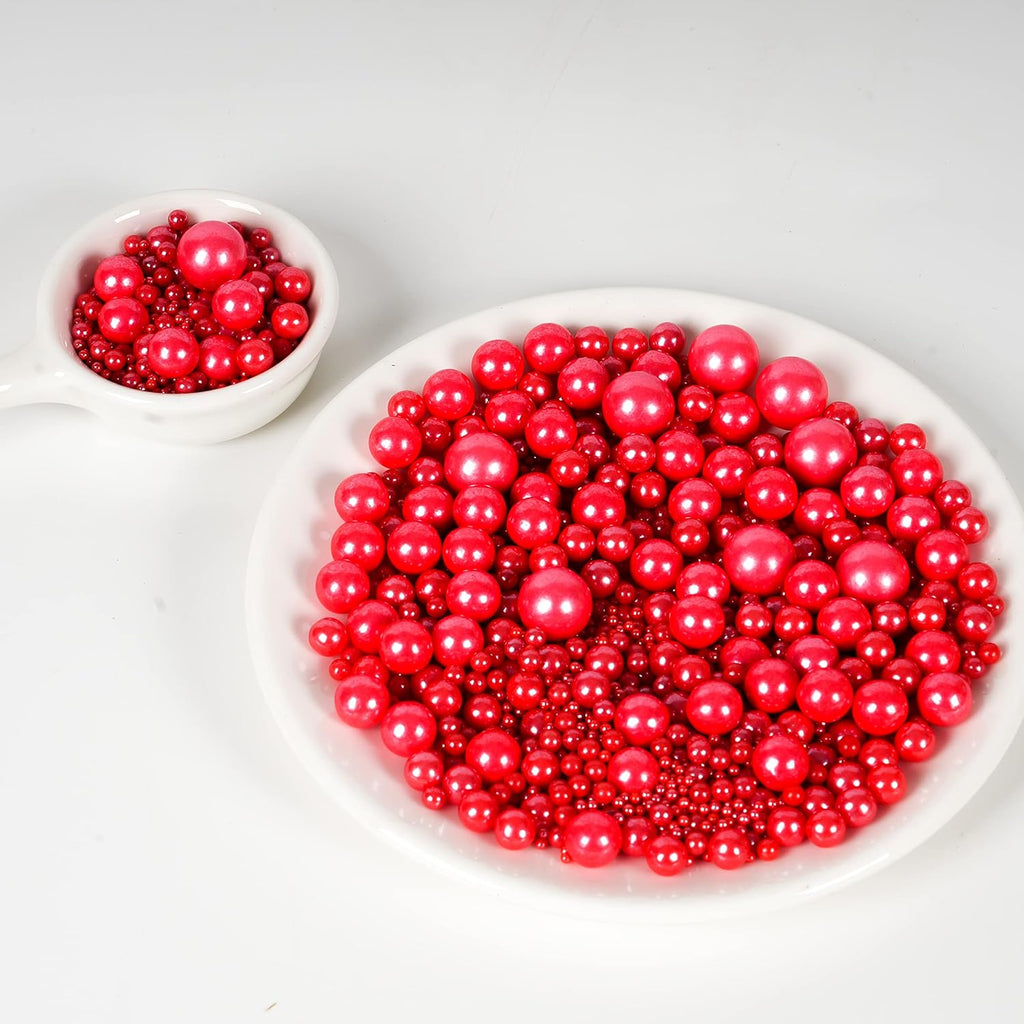 Kasvan Red Pearl Sugar Sprinkles - Edible Candy Pearls 130g/4.58 Oz, Mix Size, Baking Cake Decorations, Ice Cream Toppings and Cookie Decorating, Wedding Party Chirstmas Supplies