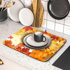 Autumn Fall Dish Drying Mat for Kitchen Counter Pumpkin Maple Leaves Drying Mat 16 x 18 Inch with Absorbent Reversible Microfiber Dish Drying Pad Dish Rack Drainer Mat for Coffee Bar