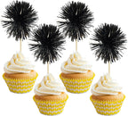 Gyufise 30Pcs Foil Firework Cupcake Toppers Sparkle Tinsel Cake Toppers Tinsel Drink Cake Decoration Cocktail Picks for Birthday Wedding Graduation Party Supplies Black