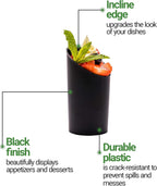 Restaurantware 3 Ounce Shot Glasses 100 Round Incline Cups - With Black Finish Disposable Plastic Shot Glasses For Serving Samples At Wedding Banquets And Catered Events