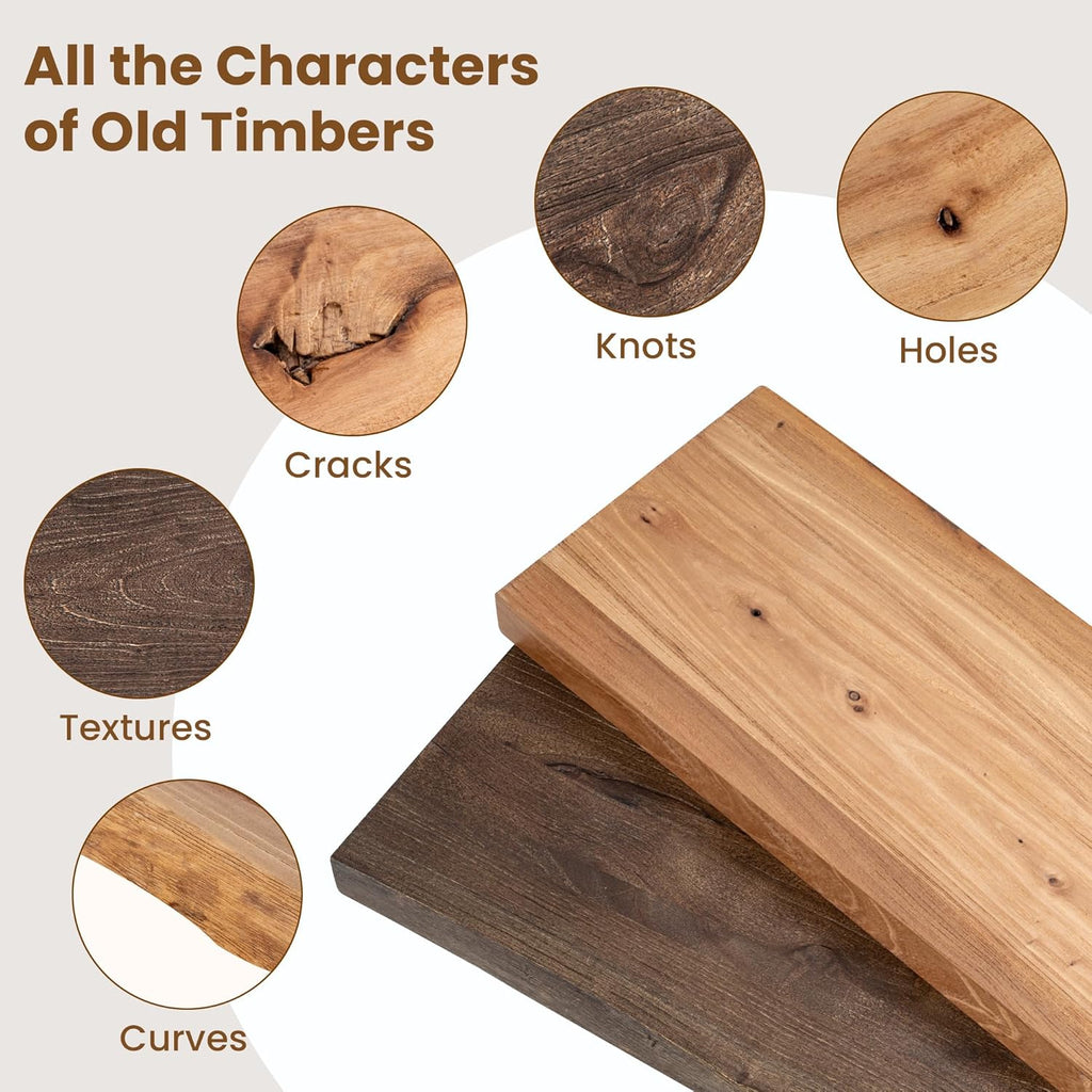 Floating Shelves for Wall Decor, Rustic Solid Elm Wood Live Edge Floating Shelves Wall Mounted, Wall Shelves with Invisible Bracket for Living Room Bathroom Bedroom Kitchen, 36 Inch Set of 2, Natural