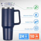 DOMICARE 40 oz Tumbler with Handle and Straw, Stainless Steel Tumbler with Lid and Straw, Reusable Vacuum Insulated Cup, Travel Coffee Mug, Navy Blue, 4Pack
