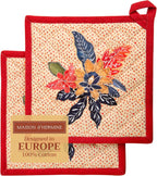 Maison d' Hermine Pot Holders Set 100% Cotton Heat Resistant Potholders 8" x 8" Hot Pads with Loop BBQ, Cooking, Baking, Grilling, Kitchen, Handling Hot Pans (Pack of 2, Kalahari)