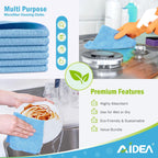 AIDEA Blue Microfiber Cleaning Cloth 24PK, Soft Absorbent Cleaning Rags, Lint Free Cloth for House, Kitchen, Car, Window, Gifts, Blue Dish Rags, 11.5"×11.5"