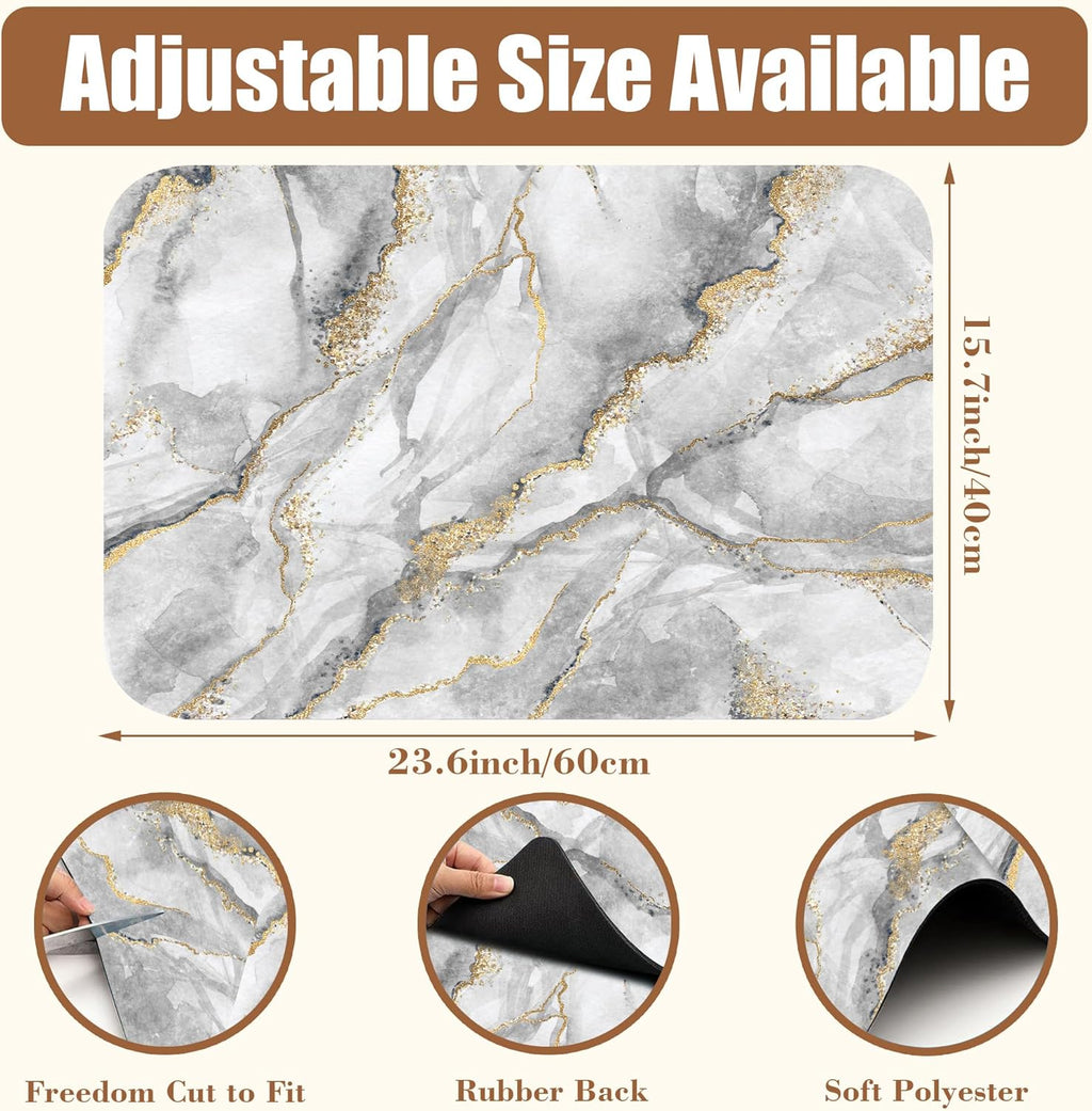 White and Gold Marble Dish Drying Mat for Kitchen Counter Absorbent Hide Stain Coffee Mat Rubber Backed Dish Drainer Rack Pad Espresso Machine Coffee Bar Accessories 15.7 x 23.6 Inch