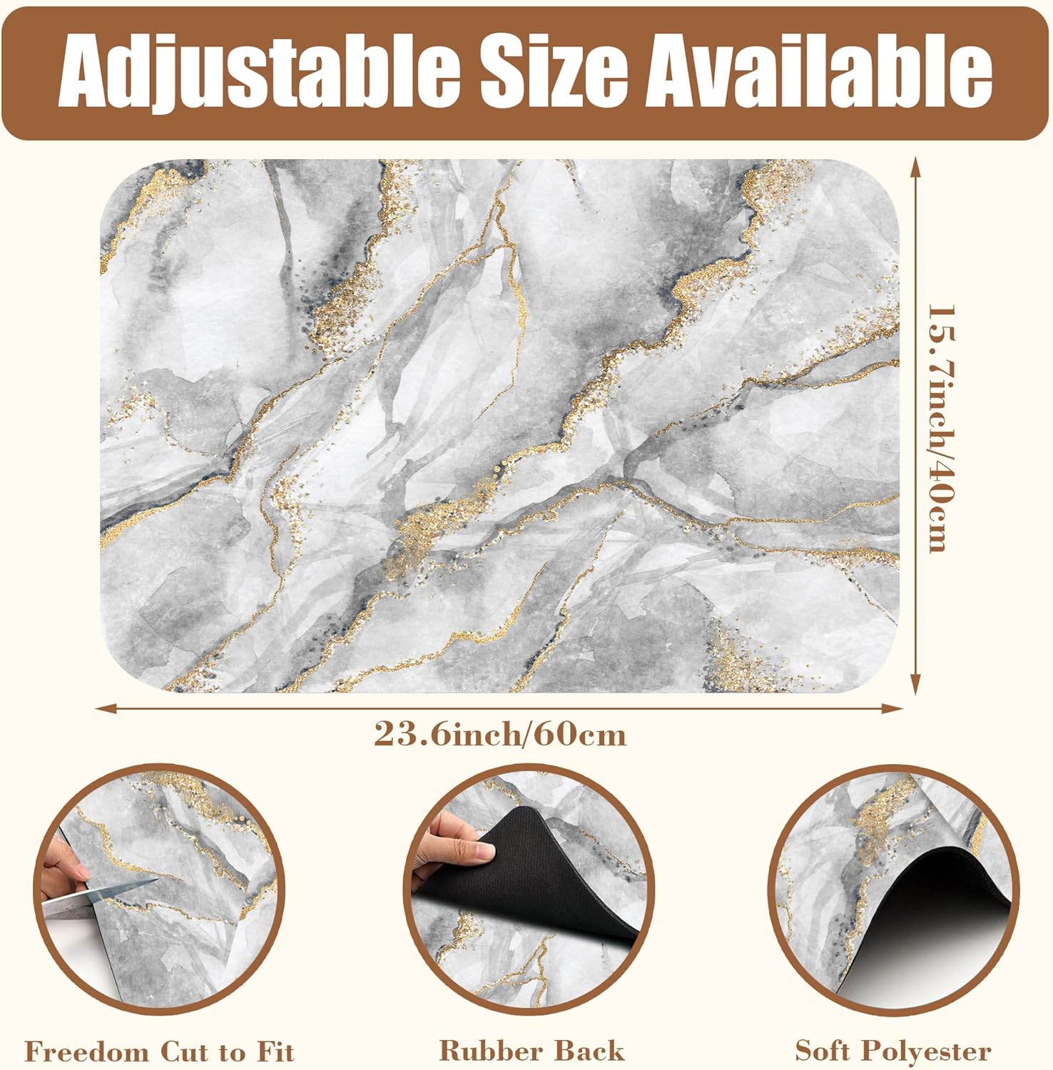 White and Gold Marble Dish Drying Mat for Kitchen Counter Absorbent Hide Stain Coffee Mat Rubber Backed Dish Drainer Rack Pad Espresso Machine Coffee Bar Accessories 15.7 x 23.6 Inch